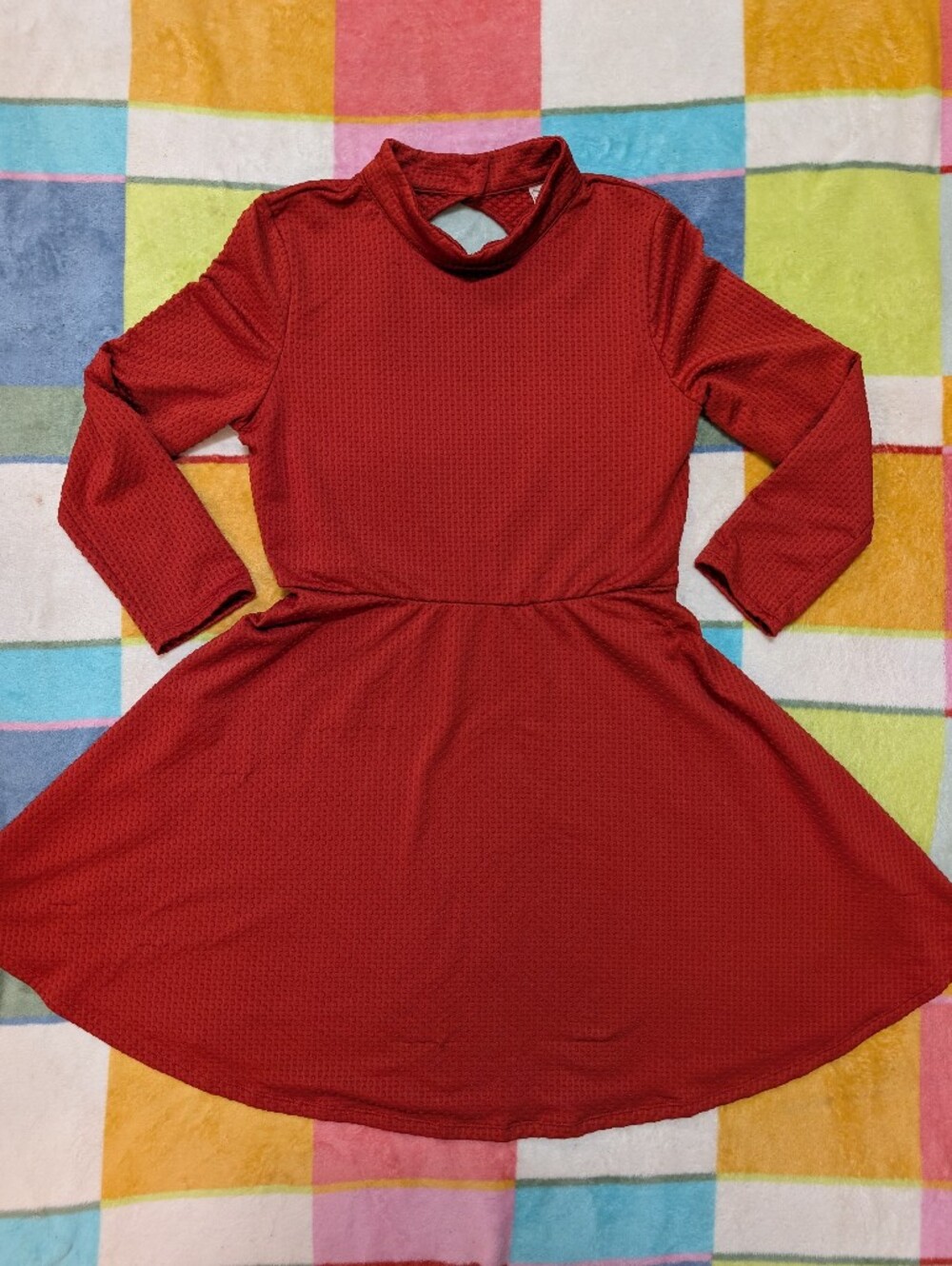 Free People Burnt Orange Long-Sleeve Fit & Flare Dress Bubble Texture Cutout L